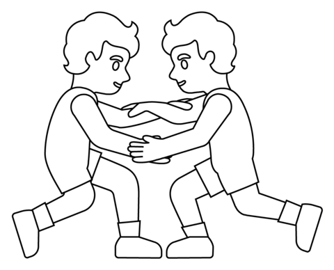 People Wrestling Emoji Coloring Page